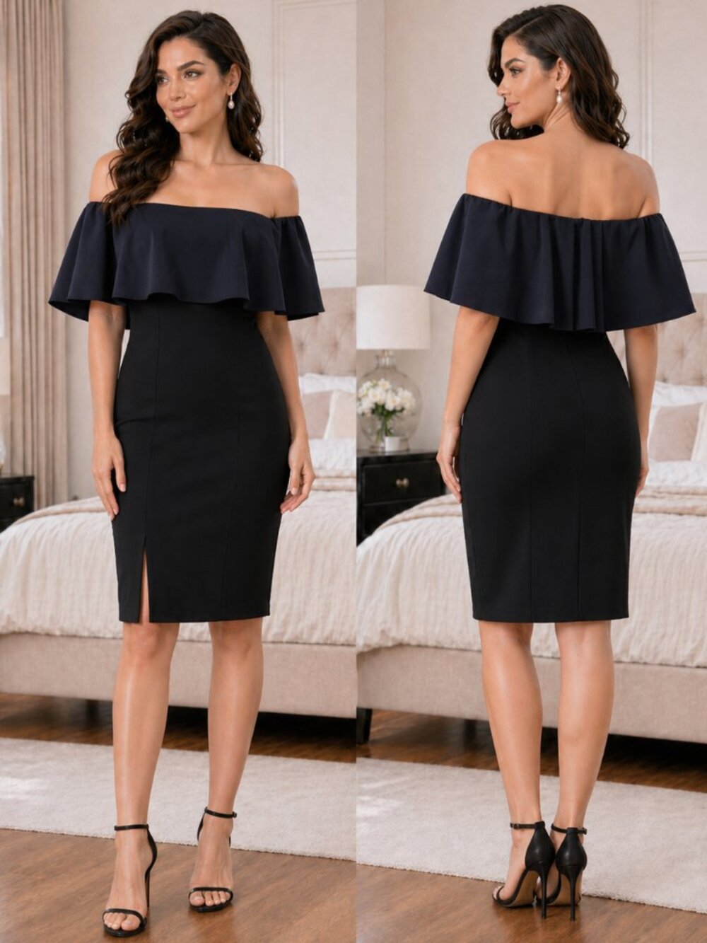 Monique Lhuillier Dark Navy Off Shoulder Dress $550